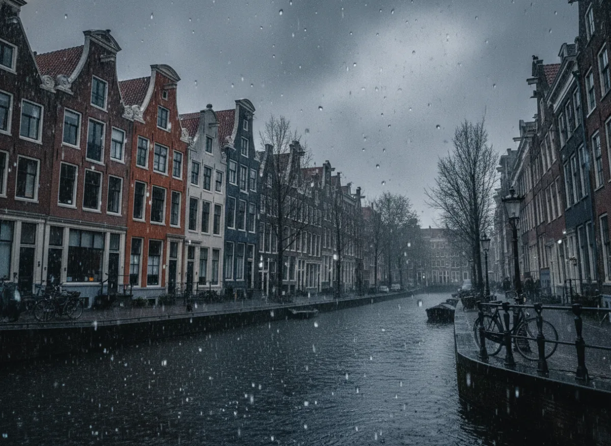 Huizen in de regen