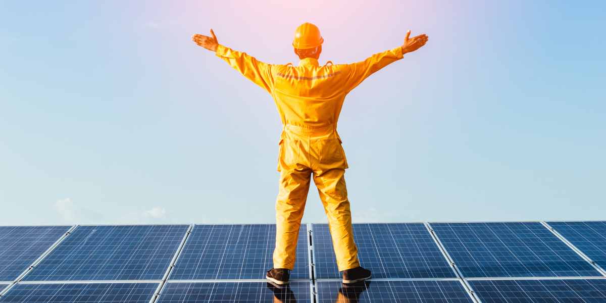 Man stands on solar panel